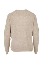 Product shot of the Wool Cashmere Shoulder Cable Knit Sweater in colour Fawn, from the back
