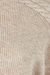 Product shot of the Wool Cashmere Shoulder Cable Knit Sweater in colour Fawn, detail