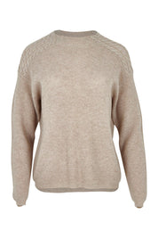 Product shot of the Wool Cashmere Shoulder Cable Knit Sweater in colour Fawn, from the front