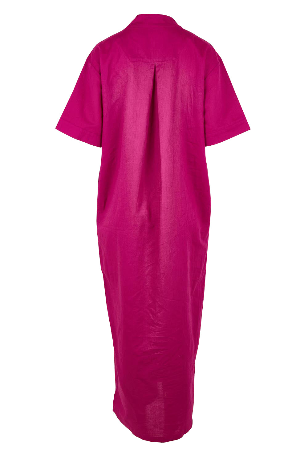 Product shot of the Linen Cotton V Neck Maxi Dress in colour Magenta (Pink), from the back