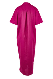 Product shot of the Linen Cotton V Neck Maxi Dress in colour Magenta (Pink), from the back