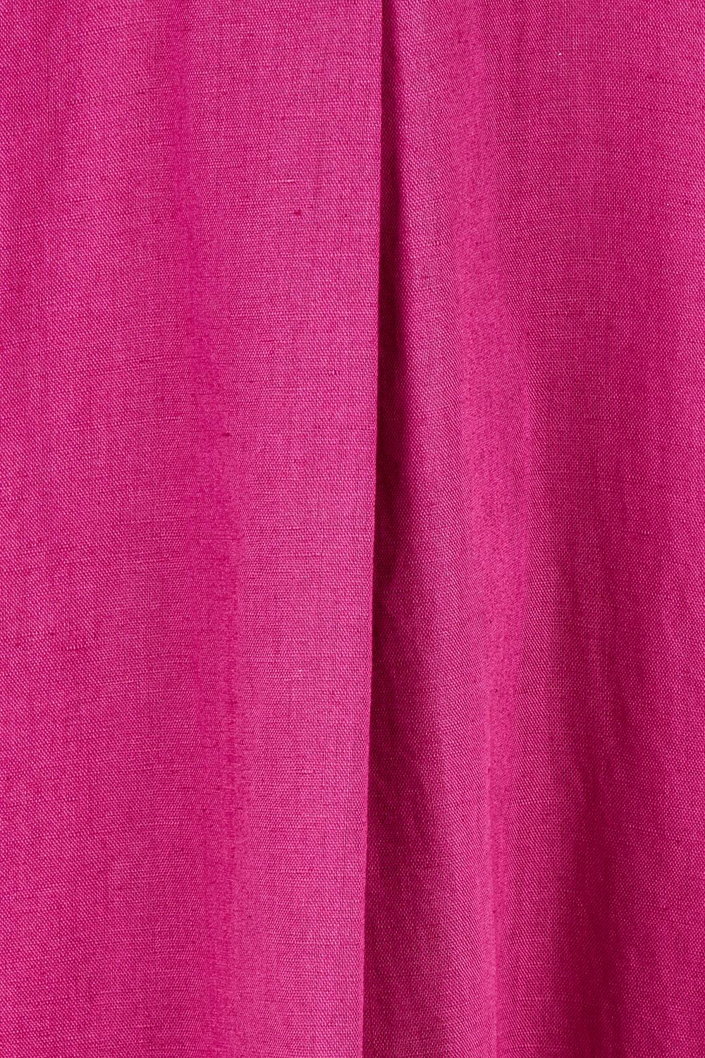 Product shot of the Linen Cotton V Neck Maxi Dress in colour Magenta (Pink), detail
