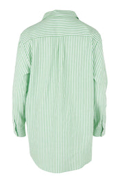 Product shot of the Cotton Oversized Stripe Boyfriend Shirt in colour Green (Green), from the back