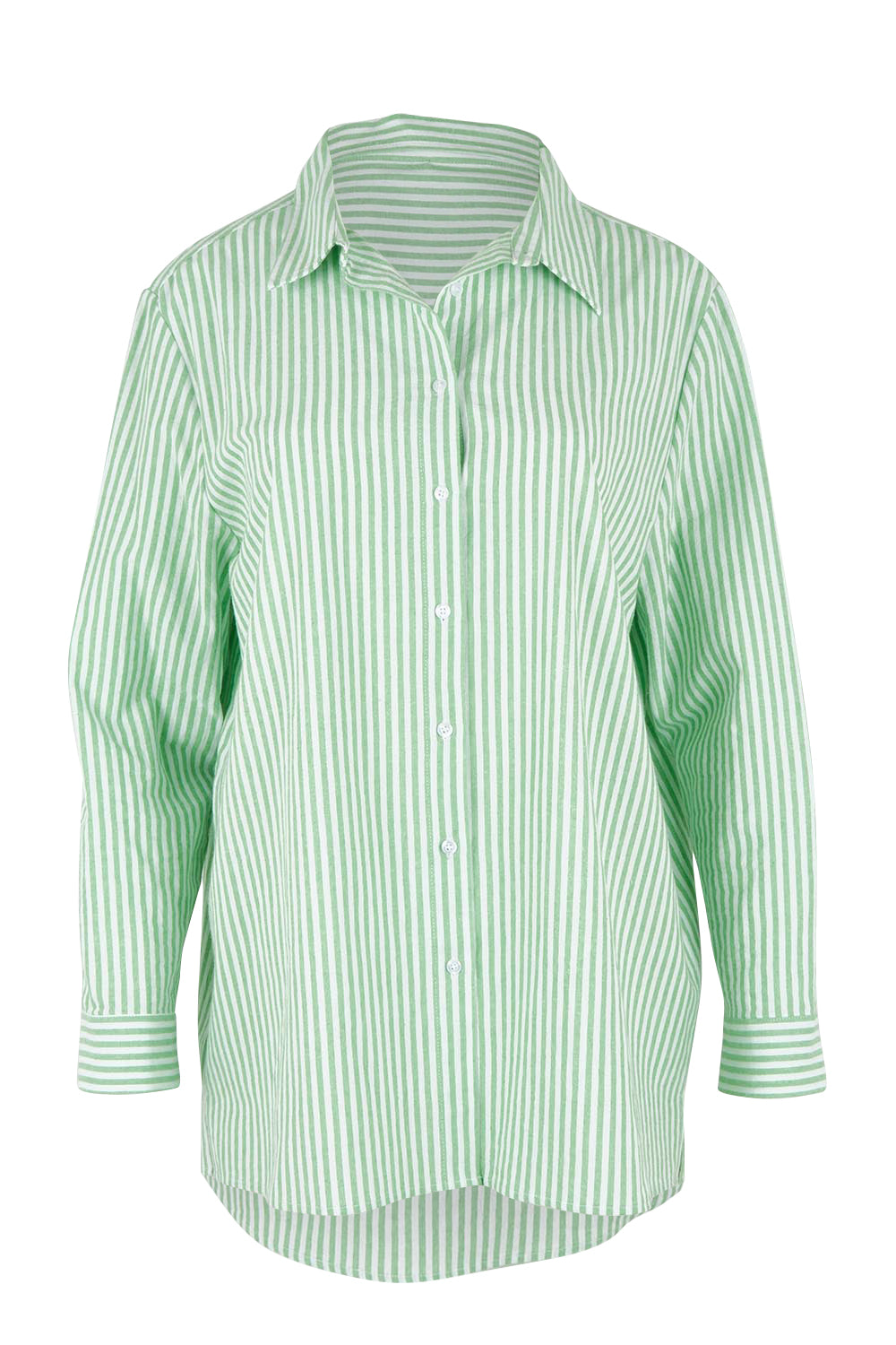 Product shot of the Cotton Oversized Stripe Boyfriend Shirt in colour Green (Green), from the front