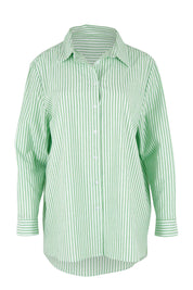 Product shot of the Cotton Oversized Stripe Boyfriend Shirt in colour Green (Green), from the front
