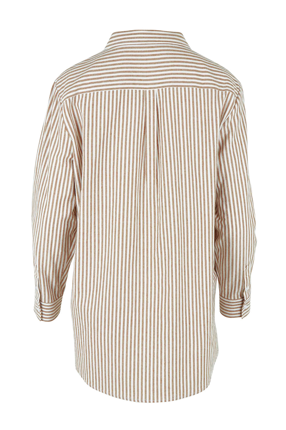 Product shot of the Cotton Oversized Stripe Boyfriend Shirt in colour Latte, from the back