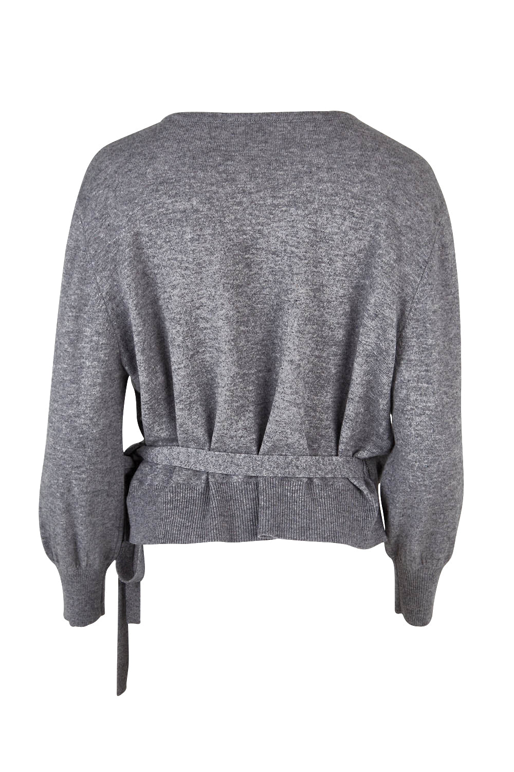 Product shot of the Wool Cashmere Wrap Sweater in colour Grey (Grey), from the back