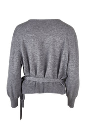 Product shot of the Wool Cashmere Wrap Sweater in colour Grey (Grey), from the back