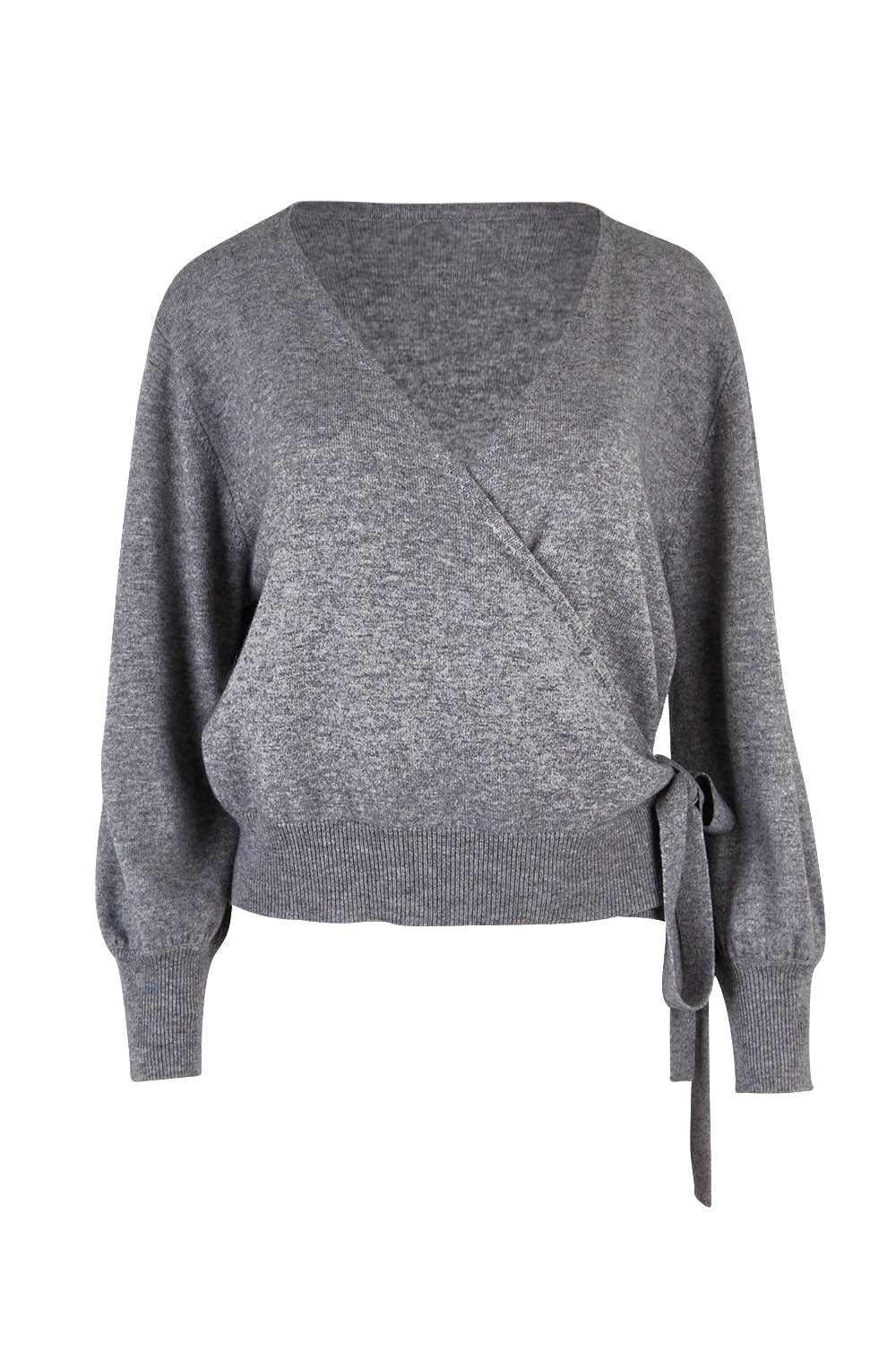 Product shot of the Wool Cashmere Wrap Sweater in colour Grey (Grey), from the front