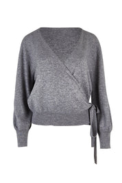 Product shot of the Wool Cashmere Wrap Sweater in colour Grey (Grey), from the front
