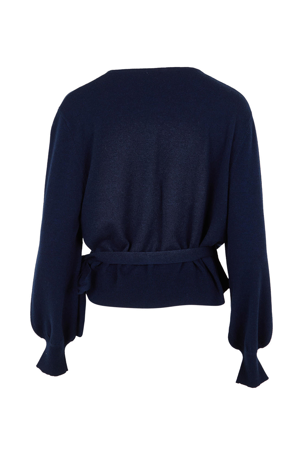 Product shot of the Wool Cashmere Wrap Sweater in colour Peacoat (Blue), from the back
