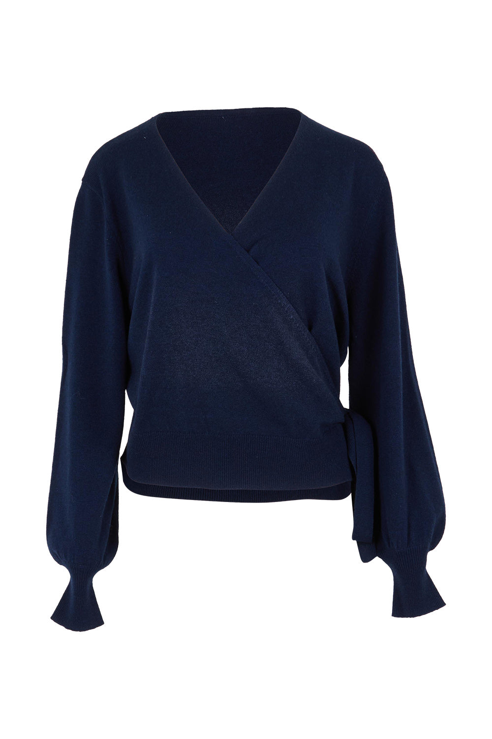 Product shot of the Wool Cashmere Wrap Sweater in colour Peacoat (Blue), from the front