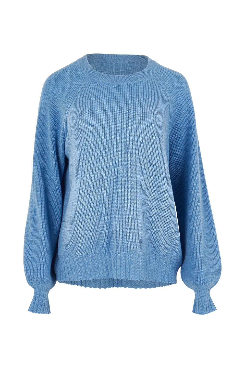 Product shot of the Wool Cashmere Sweater in colour Softblue (Blue), from the front