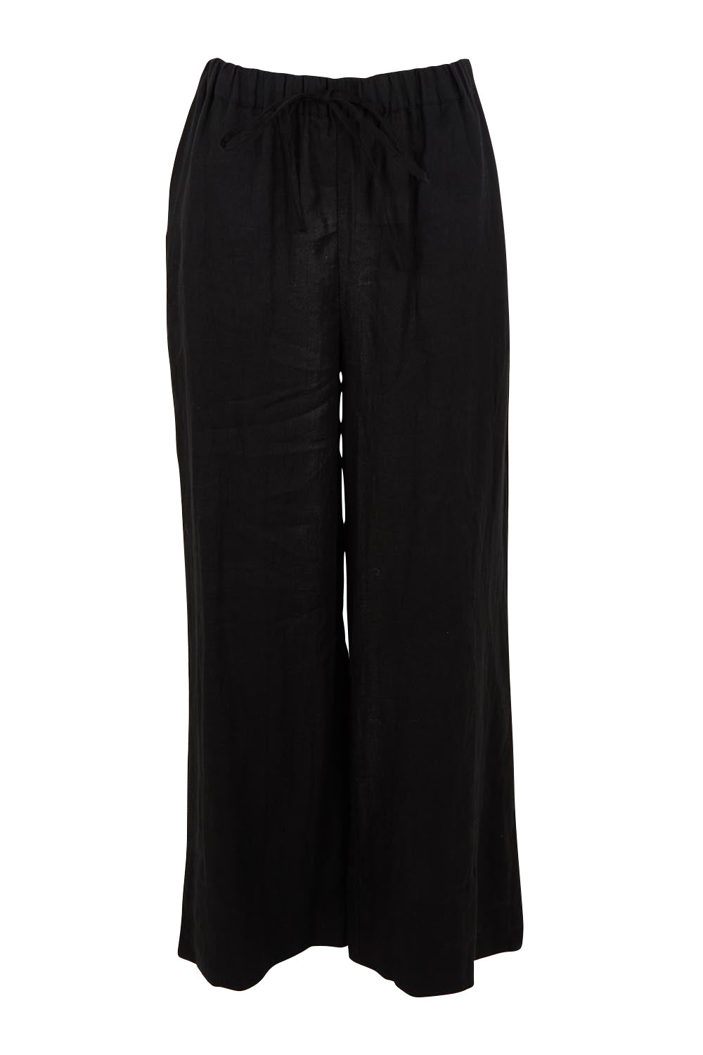 Product shot of the Linen Drawstring Pant in colour Black (Black), from the front