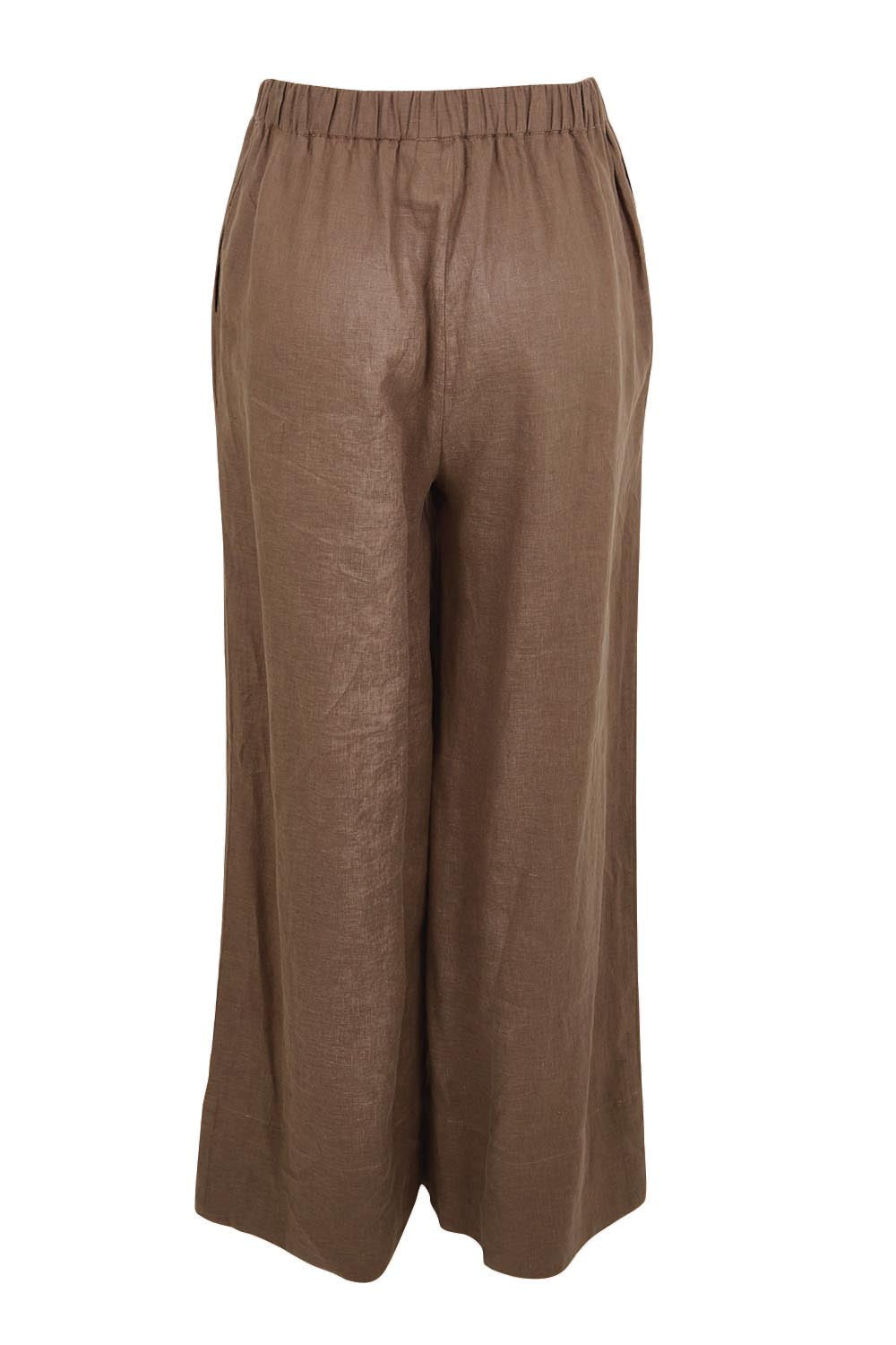 Product shot of the Linen Drawstring Pant – Coffee in colour Coffee, from the back