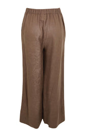 Product shot of the Linen Drawstring Pant – Coffee in colour Coffee, from the back