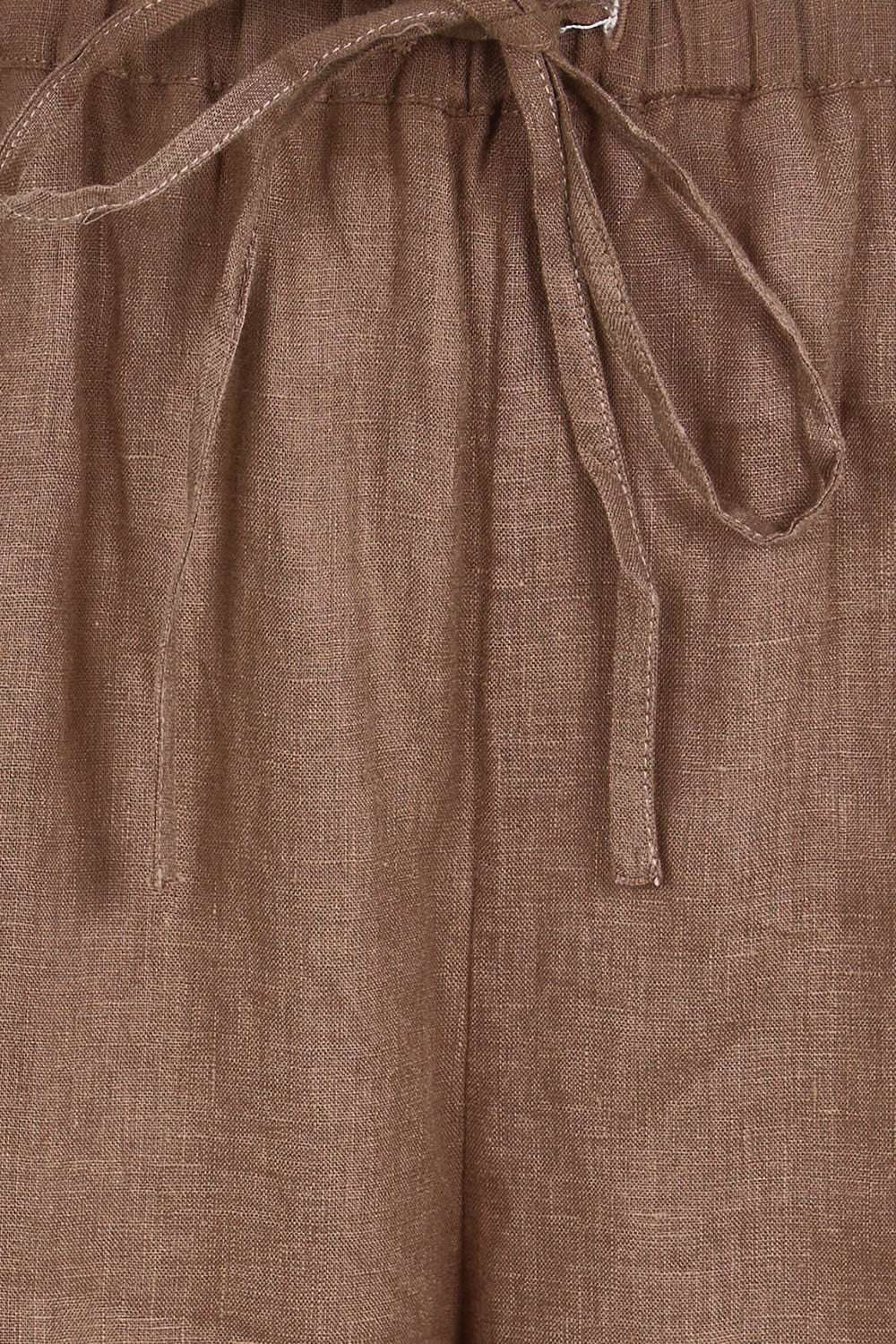 Product shot of the Linen Drawstring Pant – Coffee in colour Coffee, showing detail