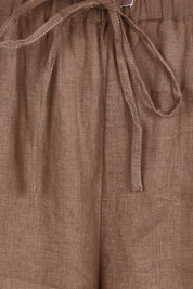 Product shot of the Linen Drawstring Pant – Coffee in colour Coffee, showing detail