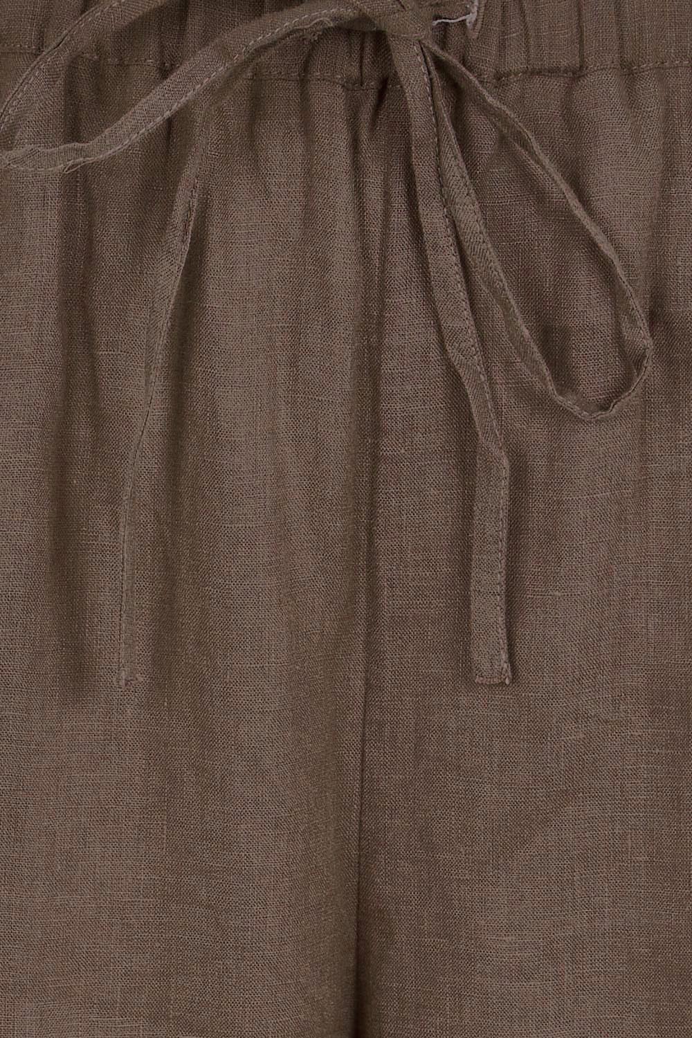 Product shot of the Linen Drawstring Pant – Coffee in colour Coffee, showing detail