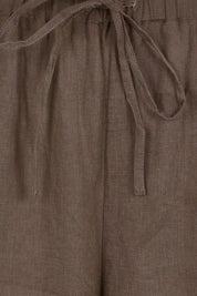 Product shot of the Linen Drawstring Pant – Coffee in colour Coffee, showing detail