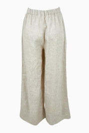 Product shot of the Linen Drawstring Pant in colour Natural, from the back