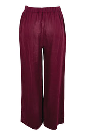 Product shot of the Linen Drawstring Pant – Plum in colour Plum, from the back