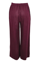 Product shot of the Linen Drawstring Pant – Plum in colour Plum, from the back