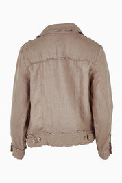 Product shot of the Linen Relaxed Jacket in colour Latte, from the back