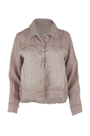Product shot of the Linen Relaxed Jacket – Latte in colour Latte, from the front