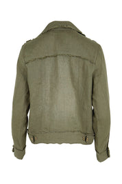 Product shot of the Linen Relaxed Jacket – Olive in colour Olive, from the back
