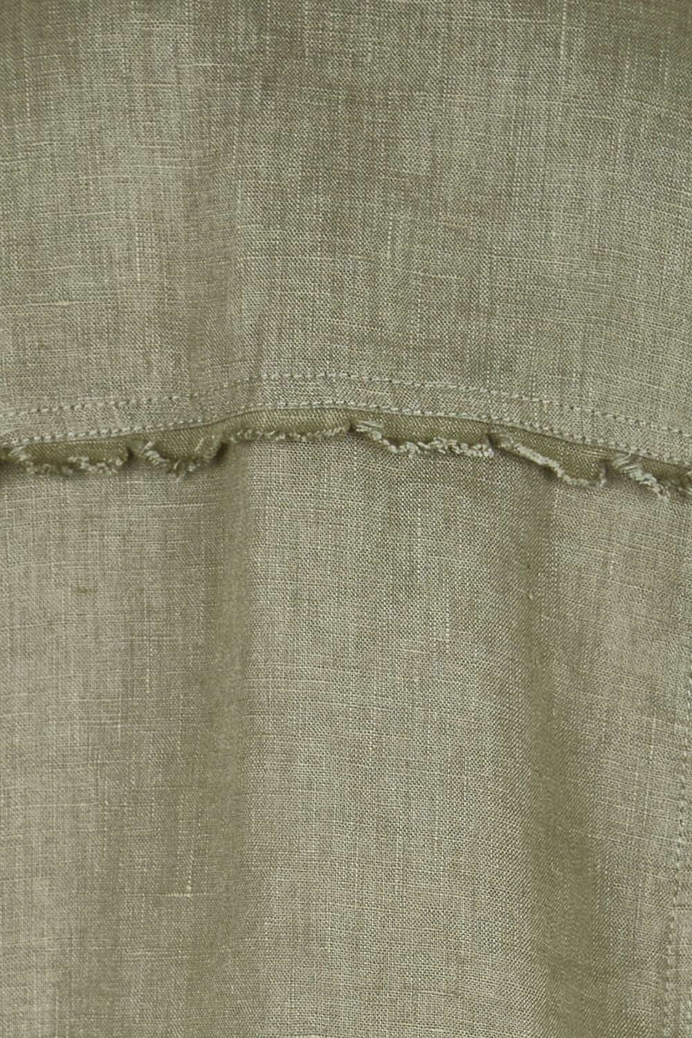 Product shot of the Linen Relaxed Jacket – Olive in colour Olive, showing detail