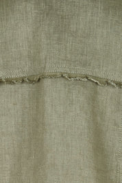 Product shot of the Linen Relaxed Jacket – Olive in colour Olive, showing detail
