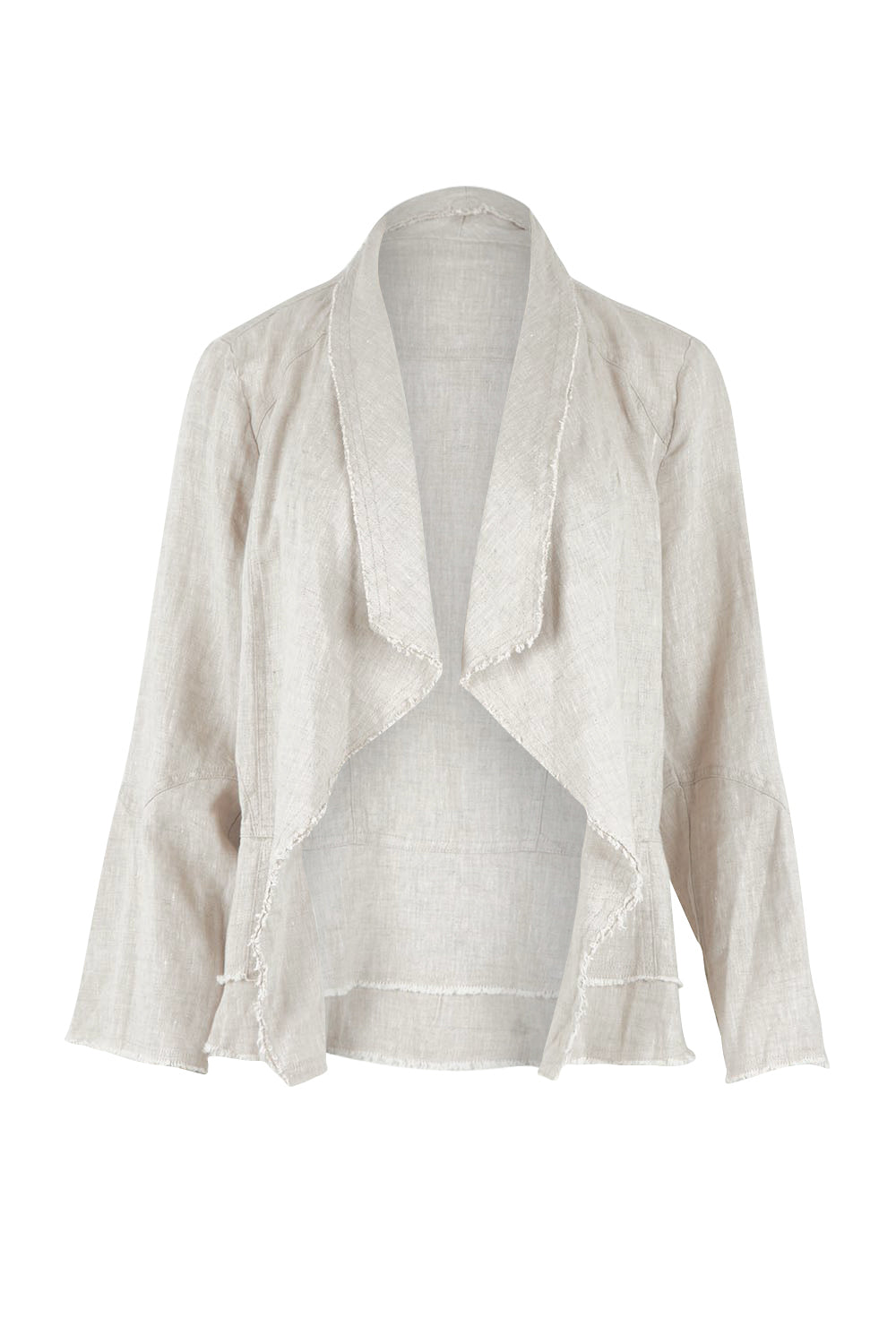 Product shot of the Linen Draped Jacket – Natural in colour Natural, from the front