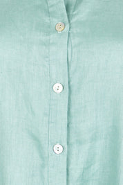 Product shot of the Linen Shirt Maker Dress – Aloe in colour Aloe, showing detail