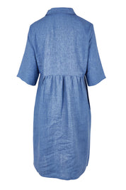 Product shot of the Linen Shirt Maker Dress in colour Denim (Blue), from the back