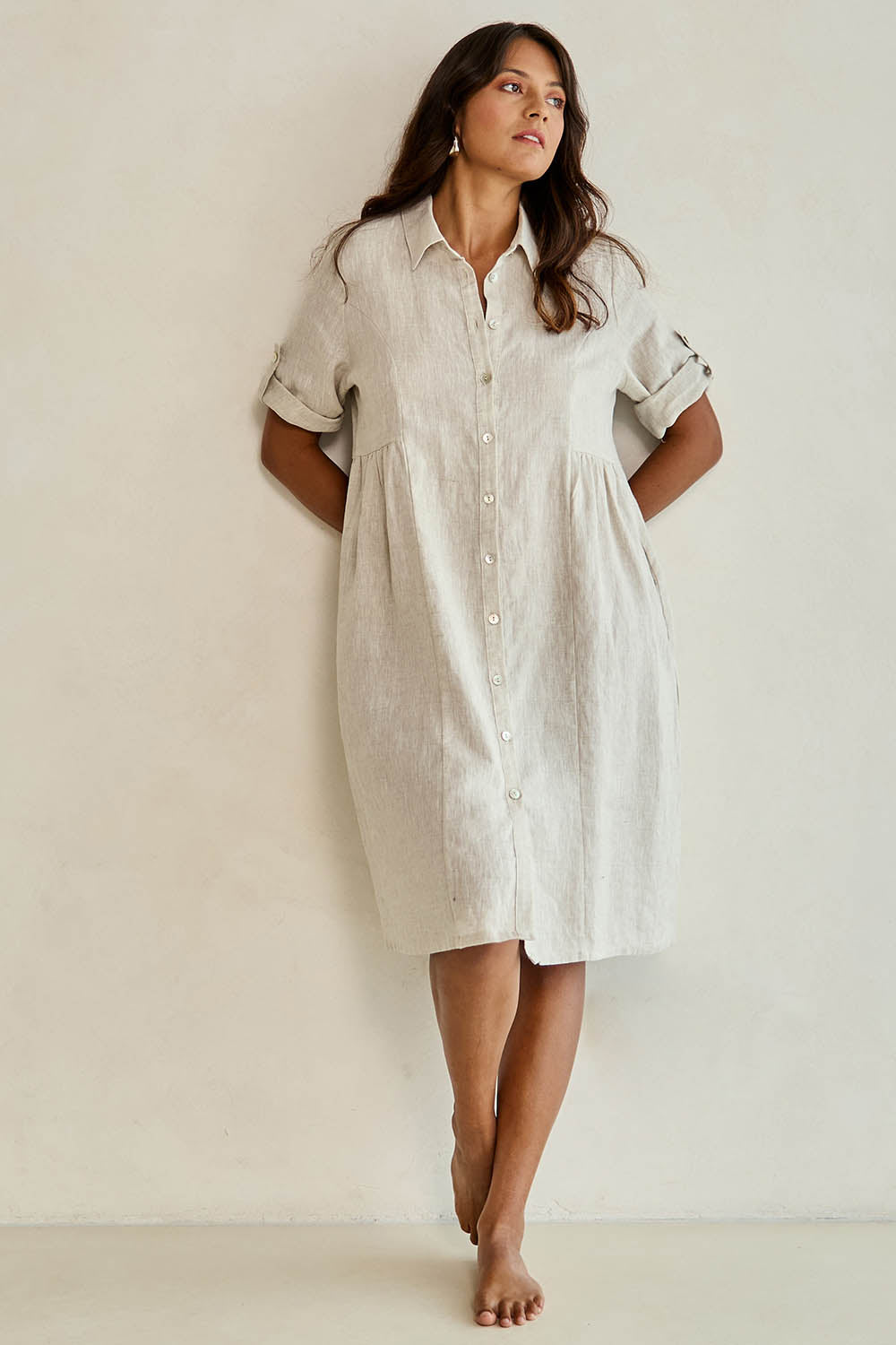Linen Shirt Maker Dress - Natural