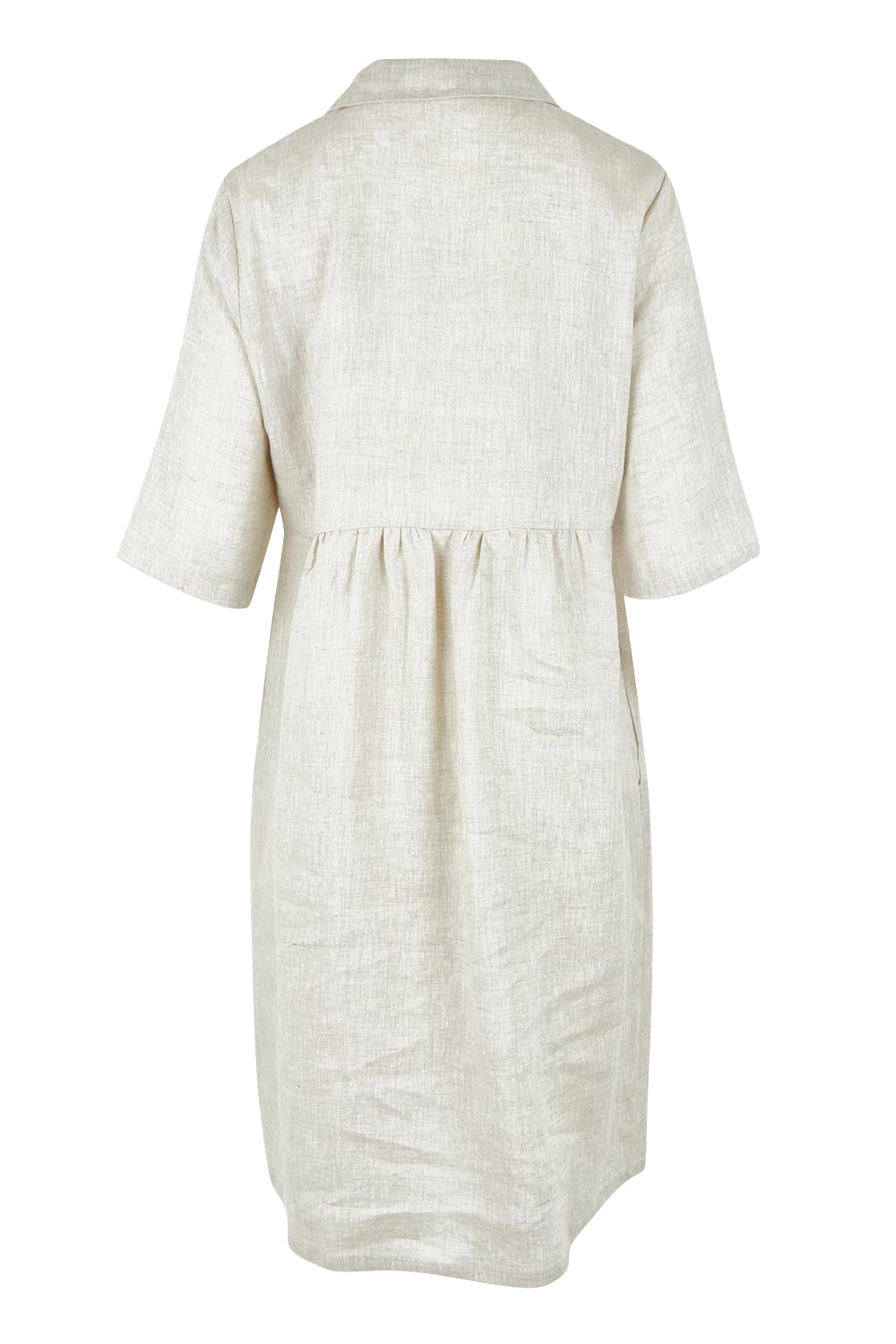 Product shot of the Linen Shirt Maker Dress in colour Natural, from the back