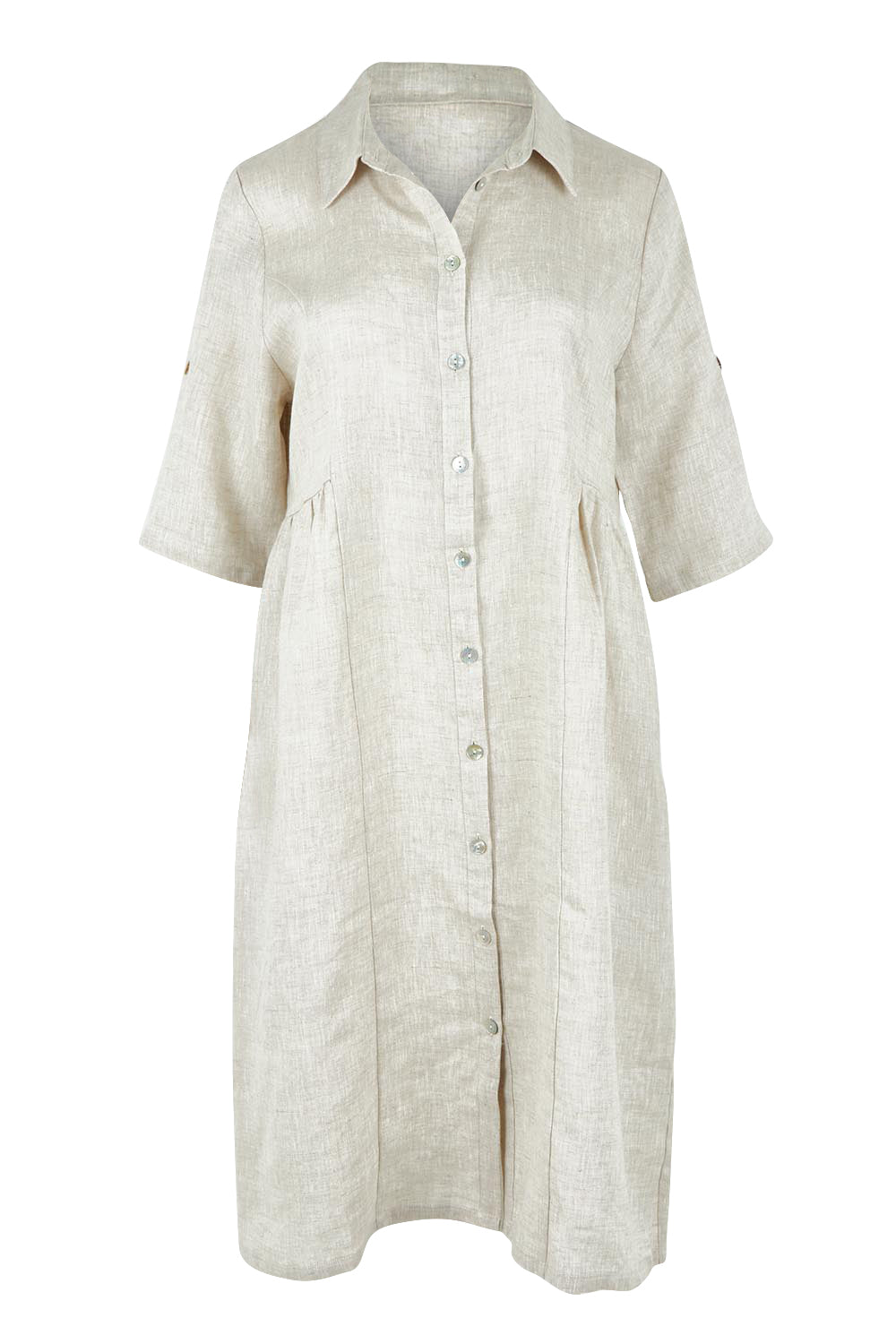 Product shot of the Linen Shirt Maker Dress in colour Natural, detail