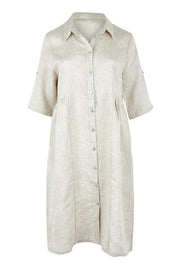 Product shot of the Linen Shirt Maker Dress in colour Natural, detail