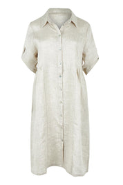 Product shot of the Linen Shirt Maker Dress in colour Natural, from the front