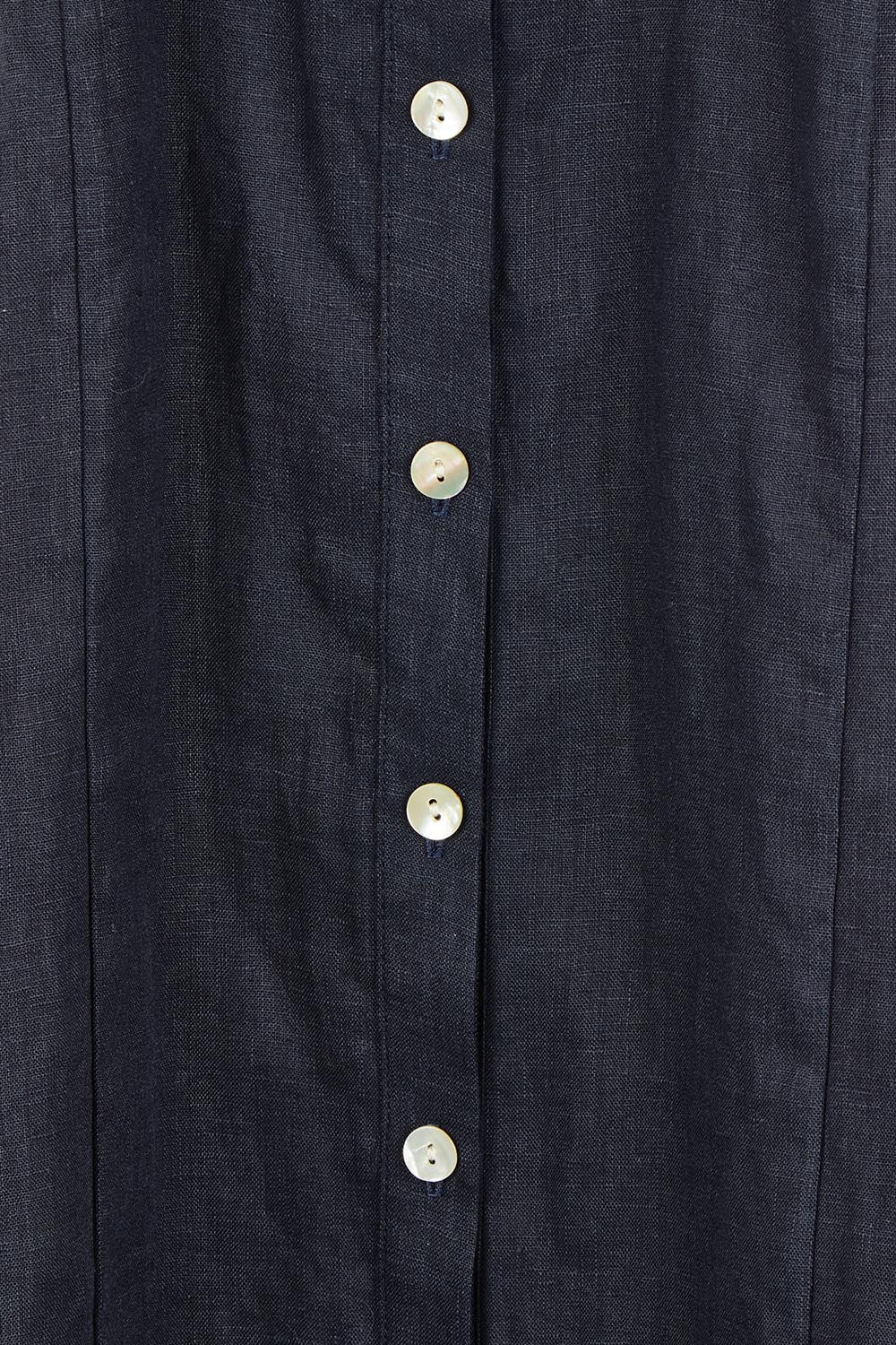 Product shot of the Linen Shirt Maker Dress in colour Navy (Blue), detail