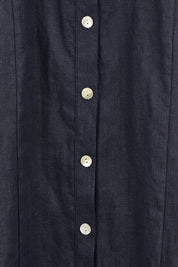 Product shot of the Linen Shirt Maker Dress in colour Navy (Blue), detail