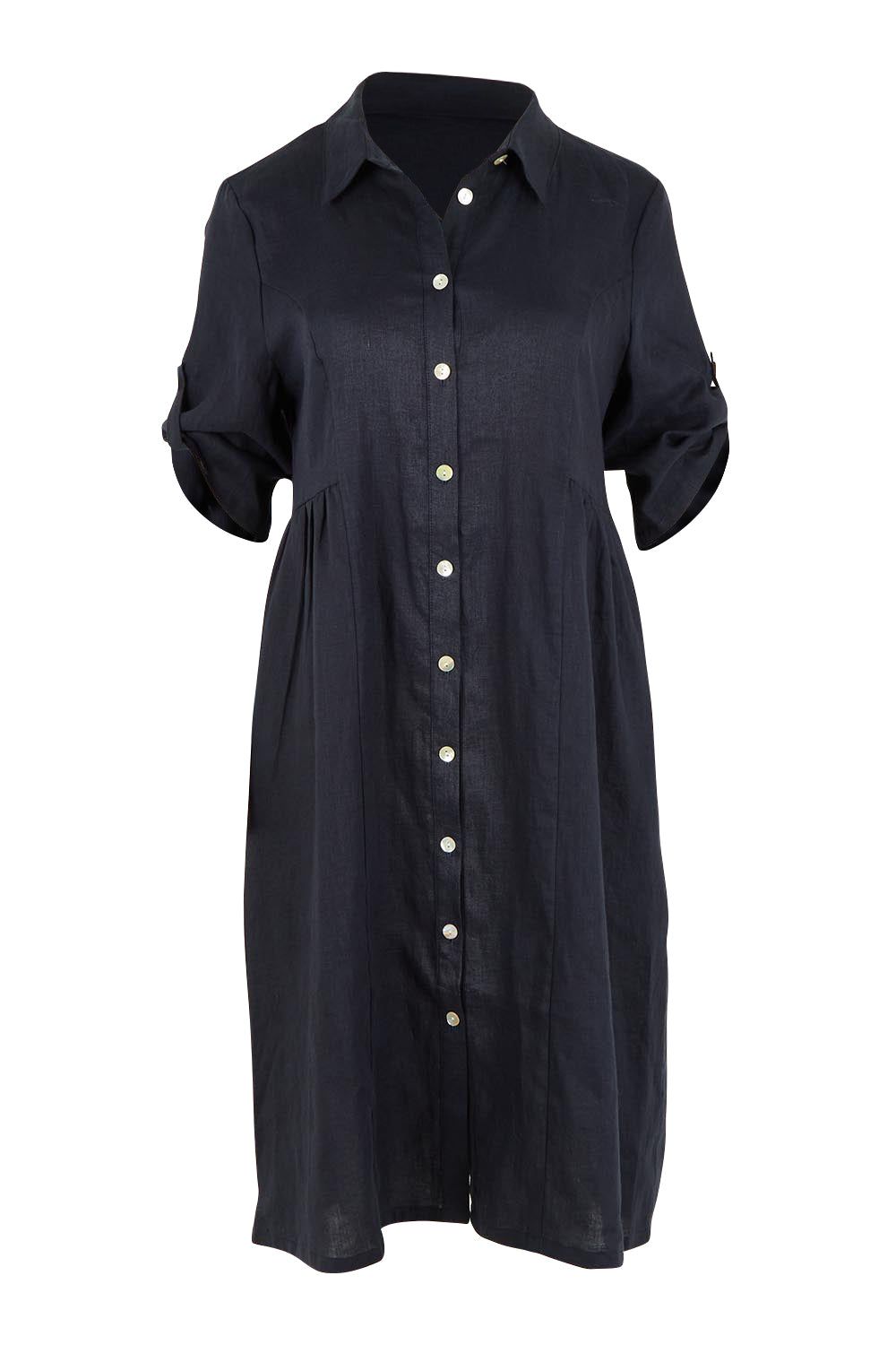 Product shot of the Linen Shirt Maker Dress in colour Navy (Blue), detail