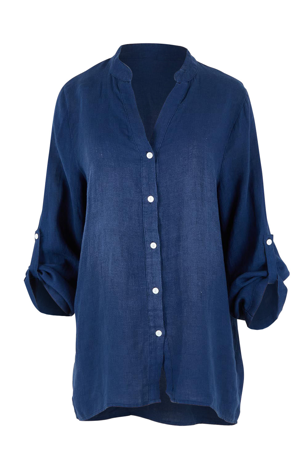 Product shot of the Linen Extra Soft Relaxed Shirt in colour Navy (Blue), detail