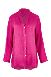 Product shot of the Linen Extra Soft Relaxed Shirt in colour Pink (Pink), from the front