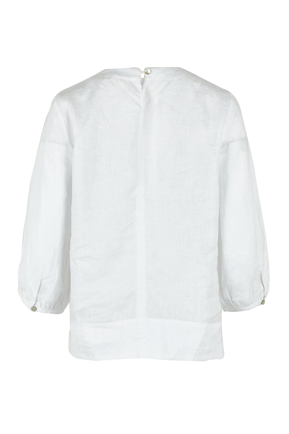 Product shot of the Linen 3/4 Sleeve Top in colour White (White), from the back