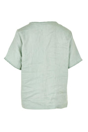 Product shot of the Linen Short Sleeve Top in colour Seafoam (Green), from the back