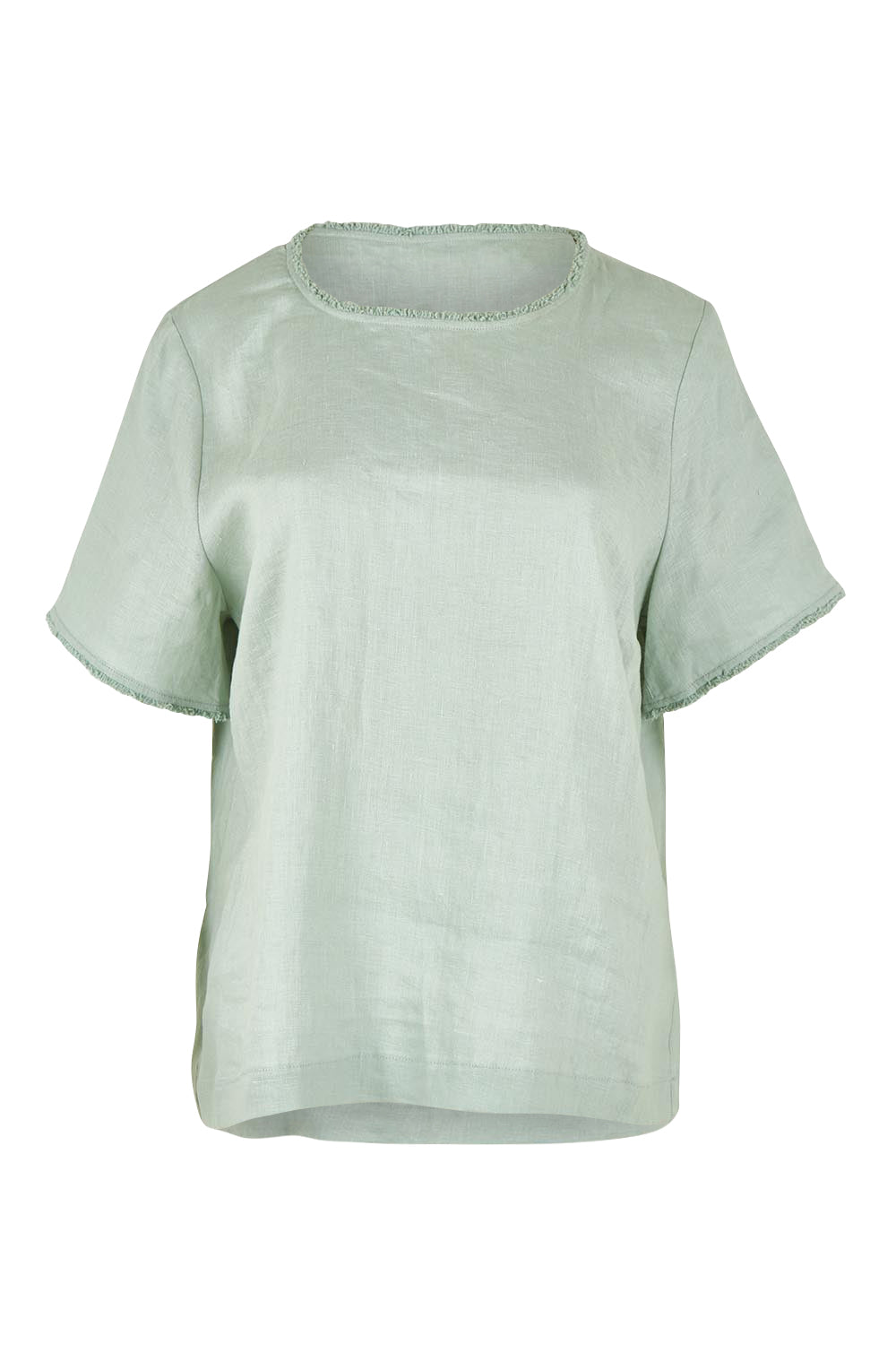 Product shot of the Linen Short Sleeve Top in colour Seafoam (Green), from the front