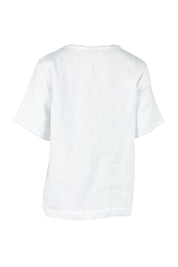 Product shot of the Linen Short Sleeve Top in colour White (White), from the back
