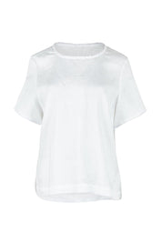 Product shot of the Linen Short Sleeve Top in colour White (White), from the front